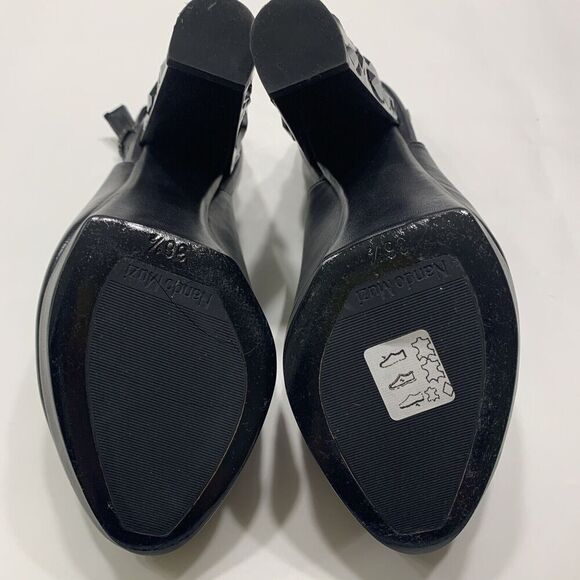 Nando Muzi Women’s Italian Leather Open Toe Jeweled Heels Pumps 36.5 Black - Picture 14 of 16